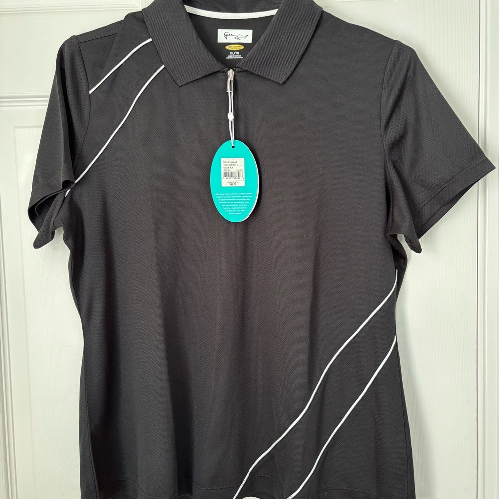 Greg Norman Collection Black Polo Top with White Piping